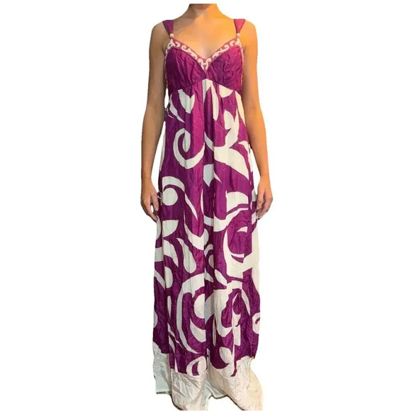 Yoana Baraschi Purple White Designer Luxury Formal Beaded Floor Length Gown Smal - Picture 1 of 15